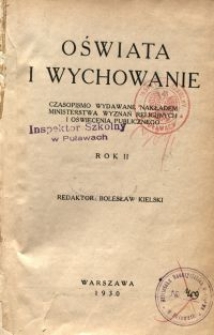 Oświata i Wychowanie. R.2, 1930 nr 1