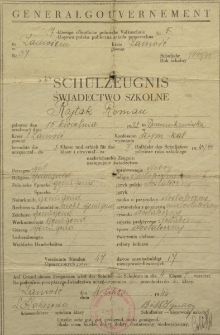Świadectwo Szkolne : Roman Rajtak; 4.07.1944 r.