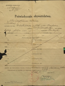 Poświadczenie obywatelstwa z 14.01.1935 r. : Helena Stańczykówna