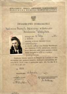 Świadectwo Dojrzałości Państwowego Liceum Przemysłu Odzieżowego w Warszawie : 11 stycznia 1947 r.